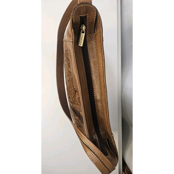 Vintage Brown Leather Tooled Floral Purse - Flap Snap Closure Rugero Horse Roses - Picture 7 of 16